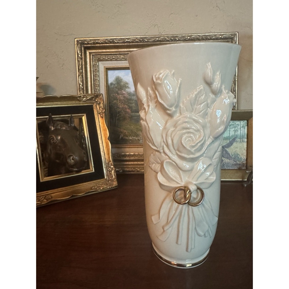 Lenox Vintage Gold Wedding Rings And Roses Marriage /Anniversary Vase